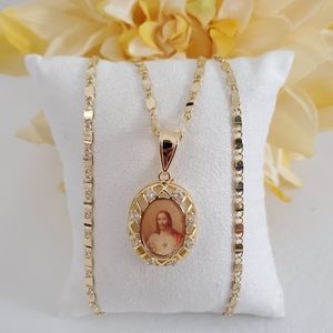 Sacred Heart Hollow Crystal Gold Plated  Necklace
